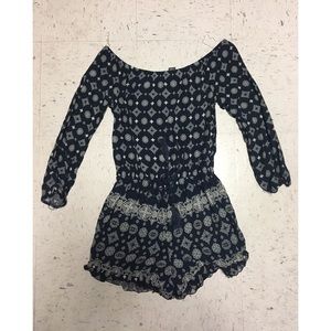 blue and white off the shoulder romper